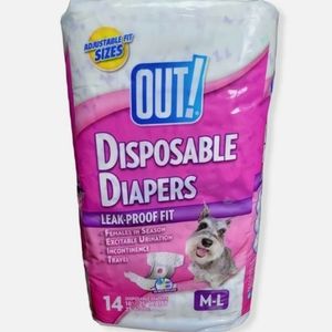 OUT! 14 DISPOSABLE DOG DIAPERS M-L Medium / Large 18-25" WAIST 100% Leak-proof